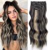 Vigorous Wavy Hair Extension for Women 4Pcs Black Mix Blonde Long Clip in Hair Extensions Soft Synthetic Hairpieces (24 inches, Black Mix Blonde) view 1