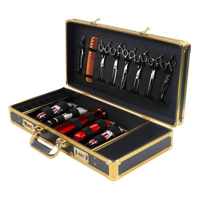 Barber Carrying Case,Portable Travel Case Professional Hair Kit Storage Organizer Suitcase Display Box with Handle and Secure NumLock (Gold) Portable Luxury Barbers Tools
