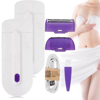 Hair Remover, Silky Smooth Hair Eraser, Portable Painless Hair Removal Tool for Women, USB Rechargeable Dual Use Skin Epilator with Replacement Heads, Applicable to Any Part of Body (2PCS)