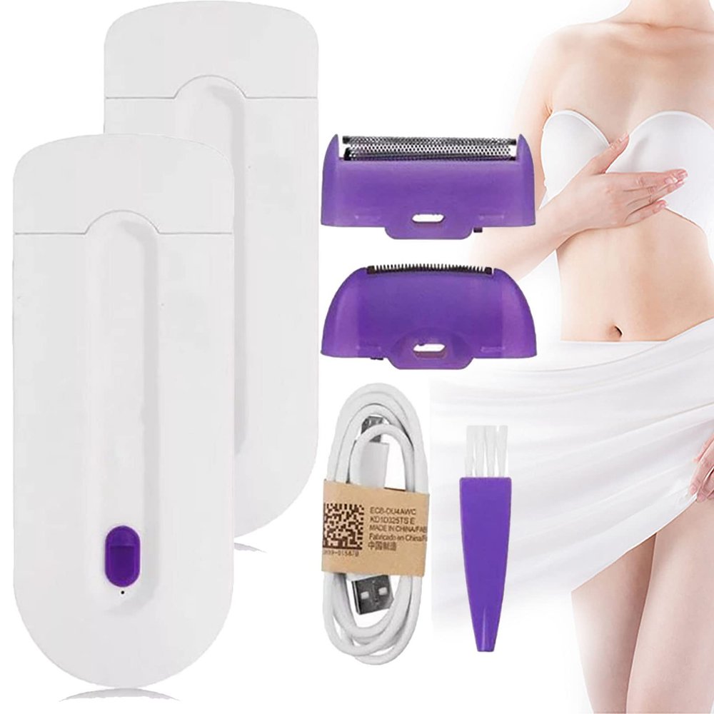 Hair Remover, Silky Smooth Hair Eraser, Portable Painless Hair Removal Tool for Women, USB Rechargeable Dual Use Skin Epilator with Replacement Heads, Applicable to Any Part of Body (2PCS)
