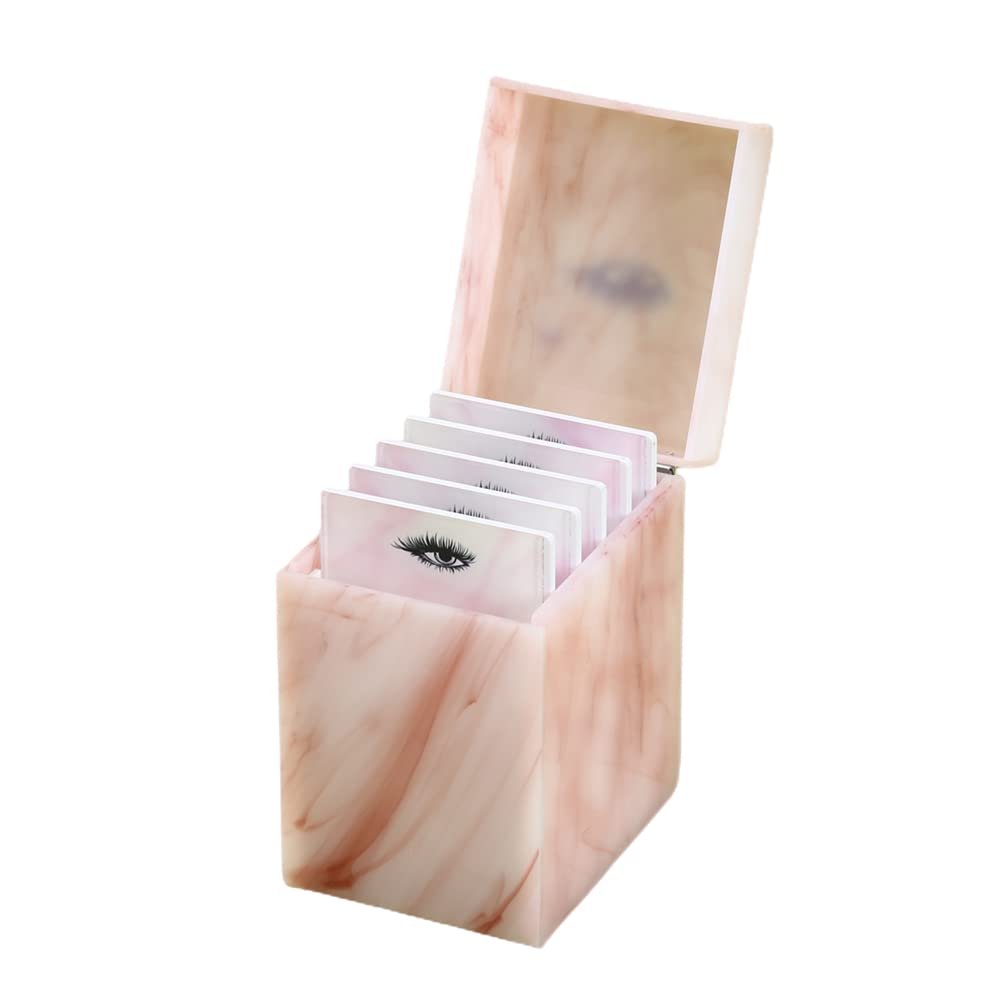 LIXIMMAZN 5 Layers Acrylic Eyelash Storage Box, Makeup Eyelashes Extension Close-Packed Display with 5 Pallets, Grafting False Eyelashes Glue Pallet Holder Display Organizer (5 Layer Marble Pink)