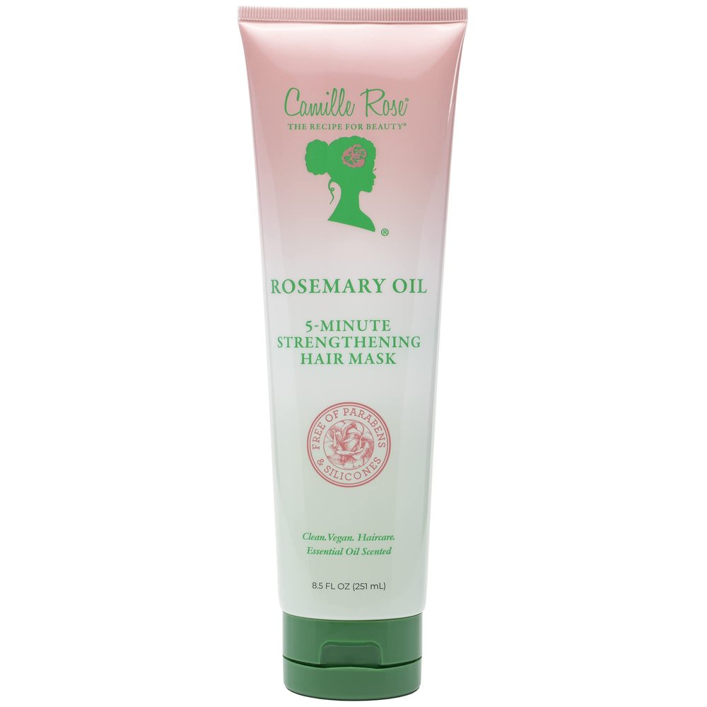 Camille Rose Rosemary Oil 5-Minute Deep Strengthening Hair Mask and Conditioner, with Natural Castor, Peppermint, and Rosemary Oils for Hair Growth & All Hair Types, 8.5 fl oz