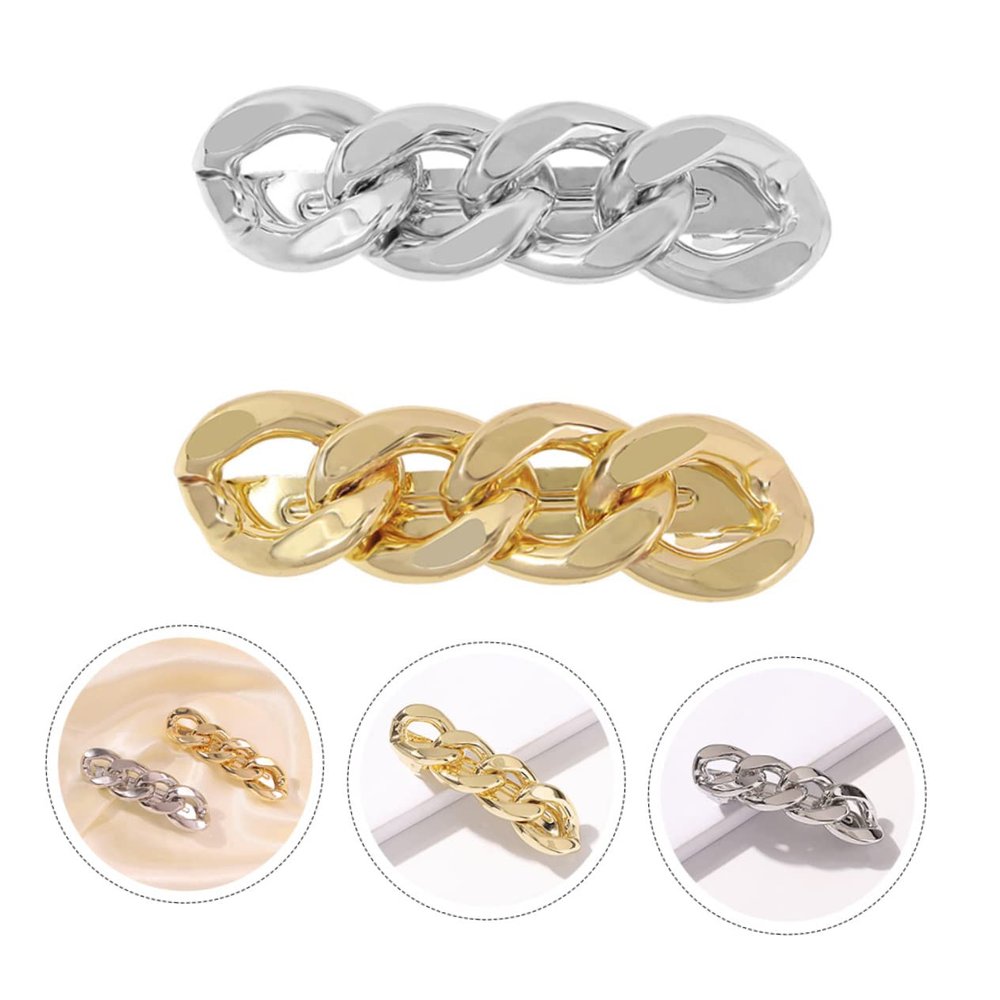2 pcs Hair Gold and Decorative Accessories Barrettes Clip Shape Woman White Pin Geometric Alloy Ladies Bobby Daily Shaped Bang Metal Barrette Fashion Chain Jewelry Clips for Women Hair Styling Accesso