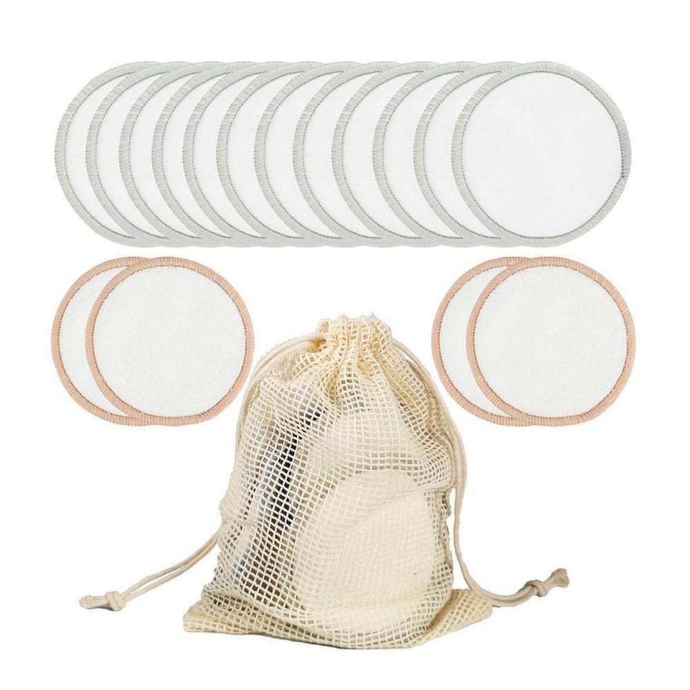 jojomis 16Pc Cotton Reusable Make Up Remover Pad Facial Cleanser Pad Set Washable - 19x15cm, 01