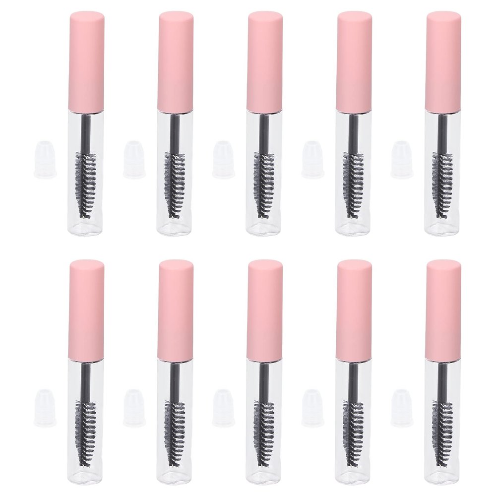 10pcs 5ml Empty Mascara Tube with Eyelash Wand, for Eyelash Growth Oil, DIY Mascara Eyelash Cream Container with Cap, Clear Portable Eyelash Cream Container Bottle, Pink