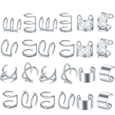 24 Pcs Silver Hair Braids Dreadlock, Non-Piercing Ear Clip Beard Beads Cuffs Clip Hair for Women Men Hair Accessories Styling Jewelry Tools