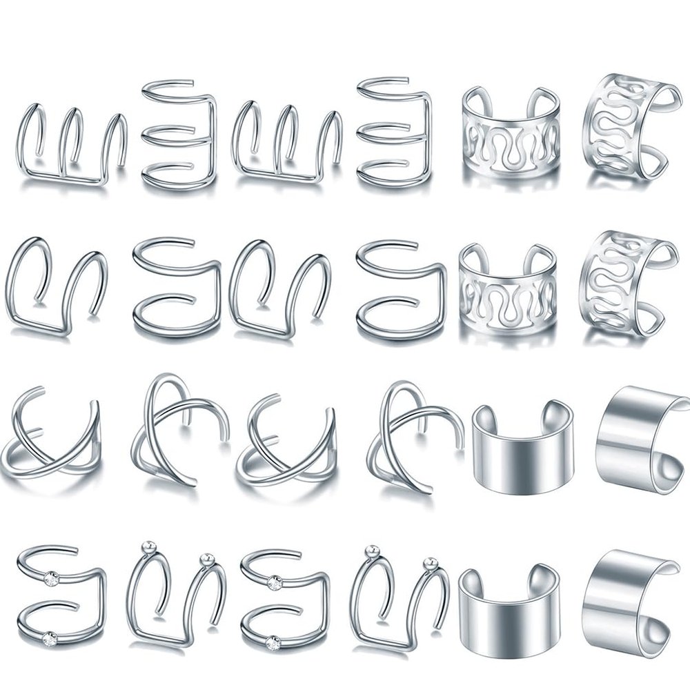 24 Pcs Silver Hair Braids Dreadlock, Non-Piercing Ear Clip Beard Beads Cuffs Clip Hair for Women Men Hair Accessories Styling Jewelry Tools