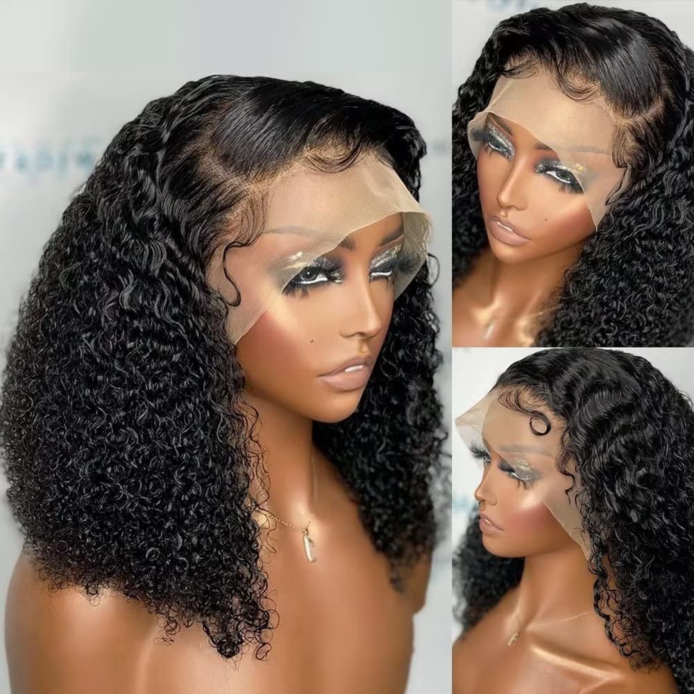 180% Density Short Curly Bob Wig Human Hair Wigs for Black Women 13x6 HD Transparent Lace Frontal Wig Pre Plucked With Baby Hair Glueless Wet and Wavy Lace Front Wig Bleached Knots 8Inch