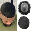 Afro Kinky Curly Toupee For Black Men Brazilian Human Hair Replacement Systems All PU Mens Weave Hair Units Durable Thin Skin Mens Prosthesis (Afro Wave 10mm, 1B OFF BLACK) view 1