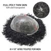 Afro Kinky Curly Toupee For Black Men Brazilian Human Hair Replacement Systems All PU Mens Weave Hair Units Durable Thin Skin Mens Prosthesis (Afro Wave 10mm, 1B OFF BLACK) view 3