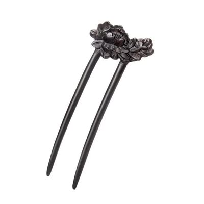 CHOISBEING Wooden Hair Forks U Shape Hair Stick for Long Hair Handmade French Hairpin Wood Vintage Two Prong Hair Clip for Women Hair Accessories (1Pack Peony ebony hair fork)
