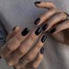 Bellelfin 240pcs Short Press on Nails Black Full Cover Short Square Fake Nails Glossy Acrylic Artificial False Nail Tips with 5 Sheets Adhesive Glue Tabs for Women and Girls Fingernails Design view 2