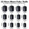 Bellelfin 240pcs Short Press on Nails Black Full Cover Short Square Fake Nails Glossy Acrylic Artificial False Nail Tips with 5 Sheets Adhesive Glue Tabs for Women and Girls Fingernails Design view 4
