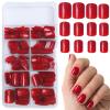 Bellelfin 240pcs Short Press on Nails Red Full Cover Short Square Glossy Fake Nails Acrylic Artificial False Nail Tips with 5 Sheets Adhesive Glue Tabs for Women and Girls Fingernails Design view 1