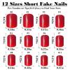 Bellelfin 240pcs Short Press on Nails Red Full Cover Short Square Glossy Fake Nails Acrylic Artificial False Nail Tips with 5 Sheets Adhesive Glue Tabs for Women and Girls Fingernails Design view 4
