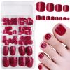 Bellelfin Press on Toenails 120pcs Short Square Fake Toenails Full Cover Burgundy Glossy Acrylic False Toe Nails Tips with 5 Sheets Adhesive Glue Tabs for Women and Girls Foot Decor view 2