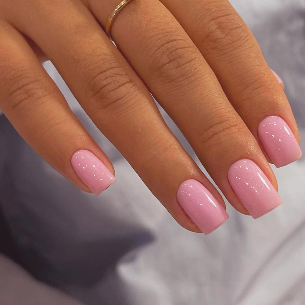 Bellelfin 240pcs Short Press on Nails Full Cover Short Square Glossy Pink Fake Nails Acrylic False Nail Tips with 5 Sheets Adhesive Glue Tabs for Women and Girls Nail Art Manicure