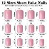 Bellelfin 240pcs Short Press on Nails Full Cover Short Square Glossy Pink Fake Nails Acrylic False Nail Tips with 5 Sheets Adhesive Glue Tabs for Women and Girls Nail Art Manicure view 4