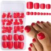 Bellelfin Press on Toenails 120pcs Short Square Fake Toenails Full Cover Hot Red Glossy Acrylic False Toe Nails Tips with 5 Sheets Adhesive Glue Tabs for Women and Girls Foot Decor view 1