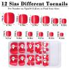 Bellelfin Press on Toenails 120pcs Short Square Fake Toenails Full Cover Hot Red Glossy Acrylic False Toe Nails Tips with 5 Sheets Adhesive Glue Tabs for Women and Girls Foot Decor view 3