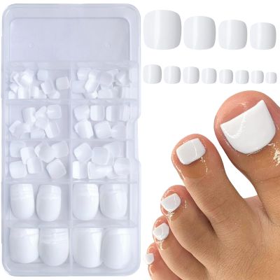 Bellelfin White Press on Toenails 120pcs Short Square Fake Toenails Full Cover Glossy Acrylic False Toe Nails Tips with 5 Sheets Adhesive Glue Tabs for Women and Girls Foot Decor