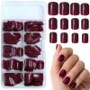 Bellelfin 240pcs Short Press on Nails Burgundy Full Cover Short Square Glossy Fake Nails Acrylic Artificial False Nail Tips with 5 Sheets Adhesive Glue Tabs for Women and Girls Fingernails Design view 1
