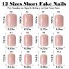 Bellelfin 240pcs Short Press on Nails Nude Pink Full Cover Short Square Glossy Fake Nails Acrylic Artificial False Nail Tips with 5 Sheets Adhesive Glue Tabs for Women and Girls Fingernails Design view 4