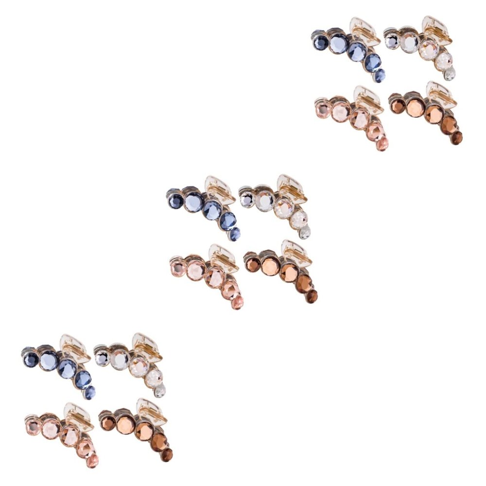 KALLORY 3sets Elegant Rhinestone Hair Clip Gems Claw Hair Clip for Women Fancy Designer Ponytail for Girls 4pcs*3