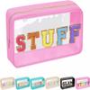 Nylon Pvc Chenille Letter Transparent Embroidery Cosmetic Bag Large Capacity Portable Travel Waterproof Wash Bag with Zipper for Women and Girls (Rose Red STUFF) view 1