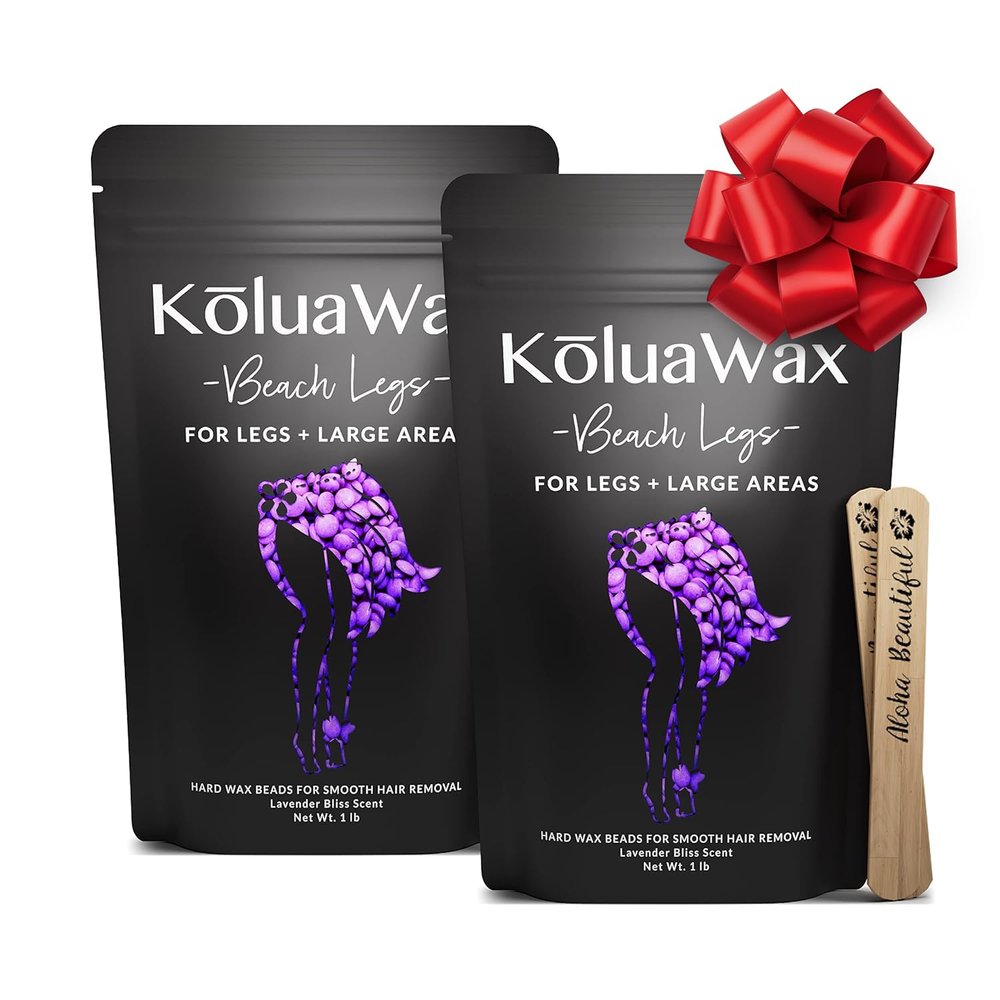 KoluaWax Hard Wax Beads for Hair Removal Coarse Hair Formula Face, Brazilian, Underarms, Back Chest, Bikini Waxing Lavender Bliss, 1lb Refill for Wax Warmers & 10 Large Applicator Sticks, 2 Pack
