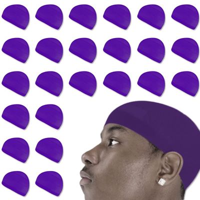 24 Pcs Wave Cap Stocking Caps Stretch Compression Long Lasting Lightweight Comfortable Fit Durable Mens Dome Cap Loc Cap Sleeping Hair Caps Wave Caps for Men (Purple - 12 Pack of 2 Pcs)