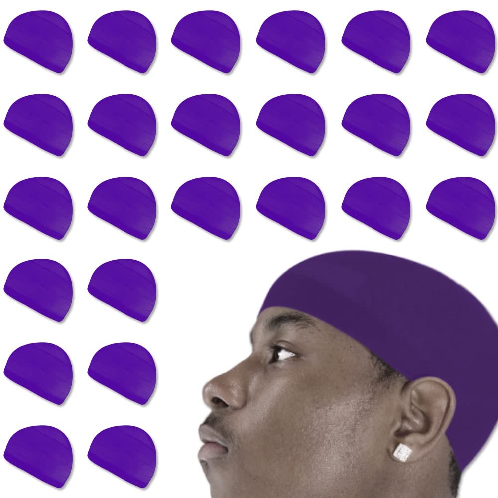 24 Pcs Wave Cap Stocking Caps Stretch Compression Long Lasting Lightweight Comfortable Fit Durable Mens Dome Cap Loc Cap Sleeping Hair Caps Wave Caps for Men (Purple - 12 Pack of 2 Pcs)