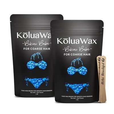 KoluaWax Hard Wax Beads for Hair Removal  Coarse Hair Formula  Face, Brazilian, Underarms, Back Chest, Bikini Waxing  Sea Salt & Surf, 1lb Refill for Wax Warmers & 10 Large Applicator Sticks 2 Pack
