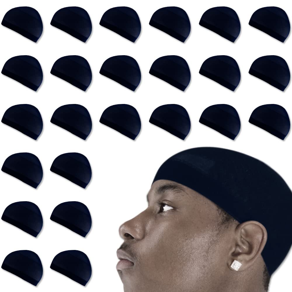 24 Pcs Wave Cap Stocking Caps Stretch Compression Long Lasting Lightweight Comfortable Fit Durable Mens Dome Cap Loc Cap Sleeping Hair Caps Wave Caps for Men (Navy Blue - 12 Pack of 2 Pcs)