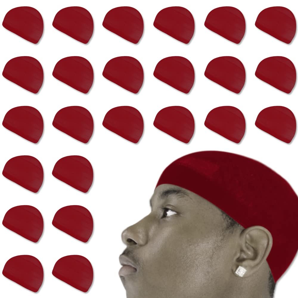 24 Pcs Wave Cap Stocking Caps Stretch Compression Long Lasting Lightweight Comfortable Fit Durable Mens Dome Cap Loc Cap Sleeping Hair Caps Wave Caps for Men (Burgundy - 12 Pack of 2 Pcs)