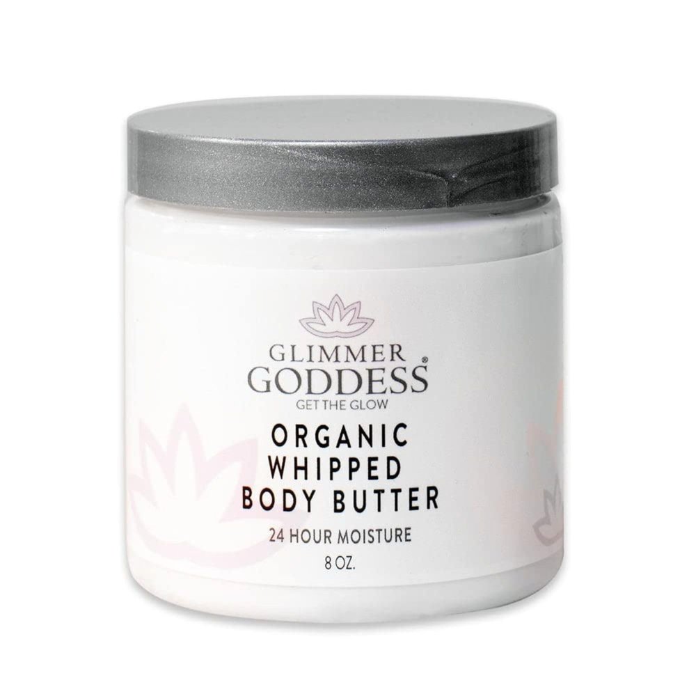 GLIMMER GODDESS Organic Whipped Body Butter for Women - Moisturizer Cream with Shea & Cocoa Butter, Almonds & Coconut Oil - Strawberries & Cream, 8oz