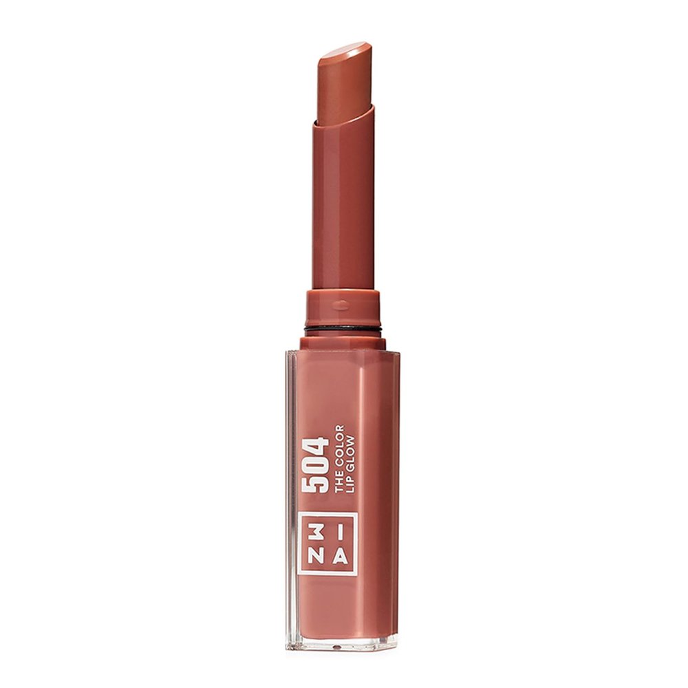 3INA The Color Lip Glow - Highly Pigmented Lipstick for Women with Shea Butter - Lip Gloss and Lip Balm Effect - 504 Medium Nude Taupe - 0.05 oz