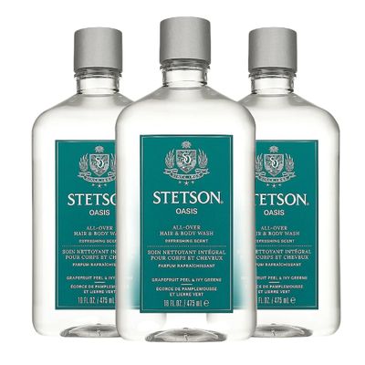 SCENT BEAUTY STETSON Personal Care All Over Hair & Body Wash Moisturizing Body Wash & Shampoo - 16 oz - 3 Pack - Oasis