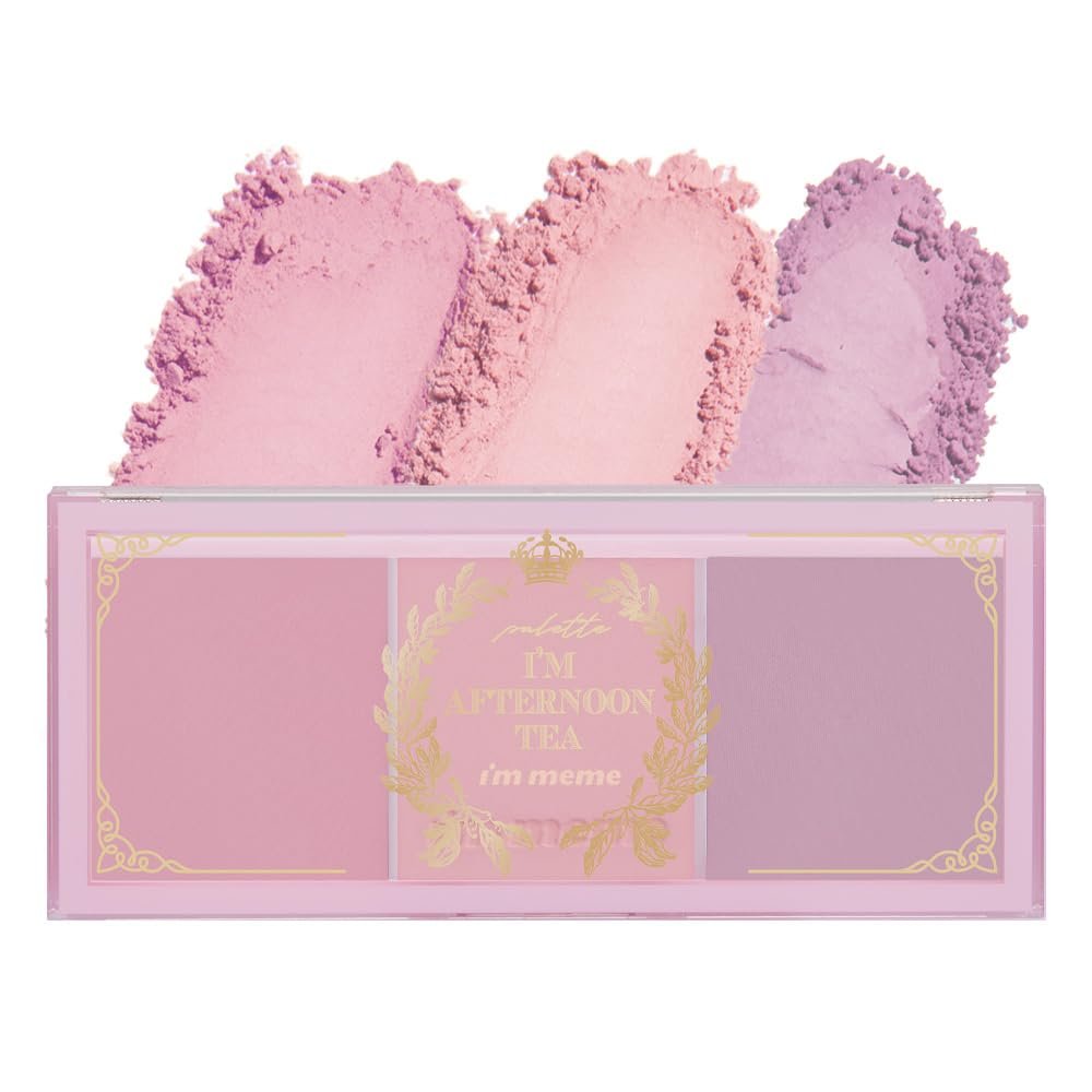I'M MEME Blusher Palette - Afternoon Tea_Blossom Tea | Soft Pink, Peach, Lavender, 3 Shades Palette, Matte Powder, Face & Cheeks, For All Skin Tones, Powdery Finish, Lightweight Formula, 0.4 Oz