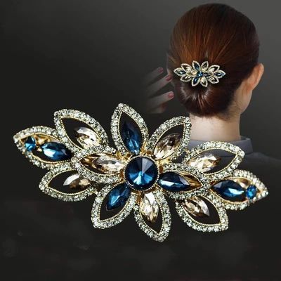 KANDUO Hair Barrettes for Women Ladies, Flower Crystal Rhinestones Barrettes Pearl Spring Hair Clip Accessories (Color : B, Size : One Size)