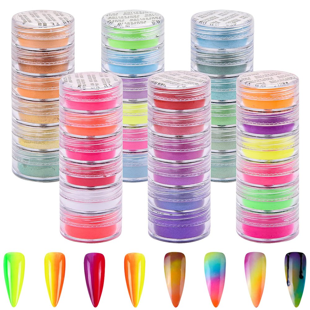 Duufin 36 Colors Nail Pigment Powder Colorful Luminous Iridescent Glitter Pearlescent High-Gloss Halo Powder Pigment for Nails Art, Body and Crafts