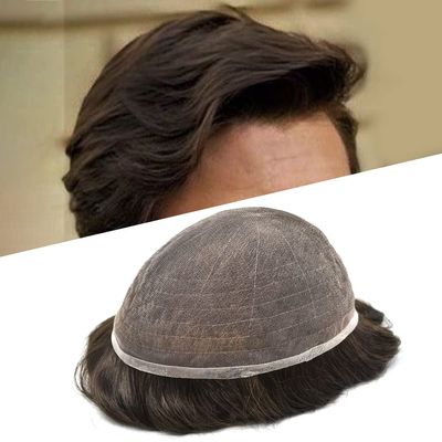 Toupee for men Hairpieces Undetectable Full Soft French Lace Men Toupee Hair System Human Hair Replacement Systems Men Hair Wig Units 8X10"-100% density#220 Darkest Brown with 20% Gray