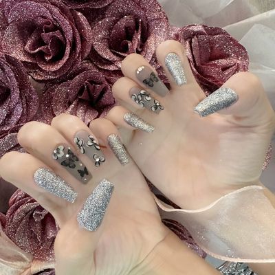 XAHA Beauty Nails Vietnamese Handmade Press On Nail Medium Length Almond/Stiletto/Coffin/Square/Oval Fake Nails 3D Design Art Charms Cute with Storage Box 10 Pcs (#10)