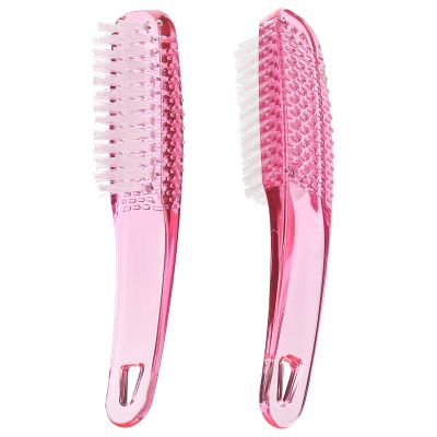 Beomeen 2 Pcs Handle Grip Nail Brushes for Cleaning, Long Handle Fingernail Cleaner, Hand Nail Toes Cleaning and Scrubbing Brushes, Pedicure Nail Scrubber Non-Slip for Men and Women, Hot Pink