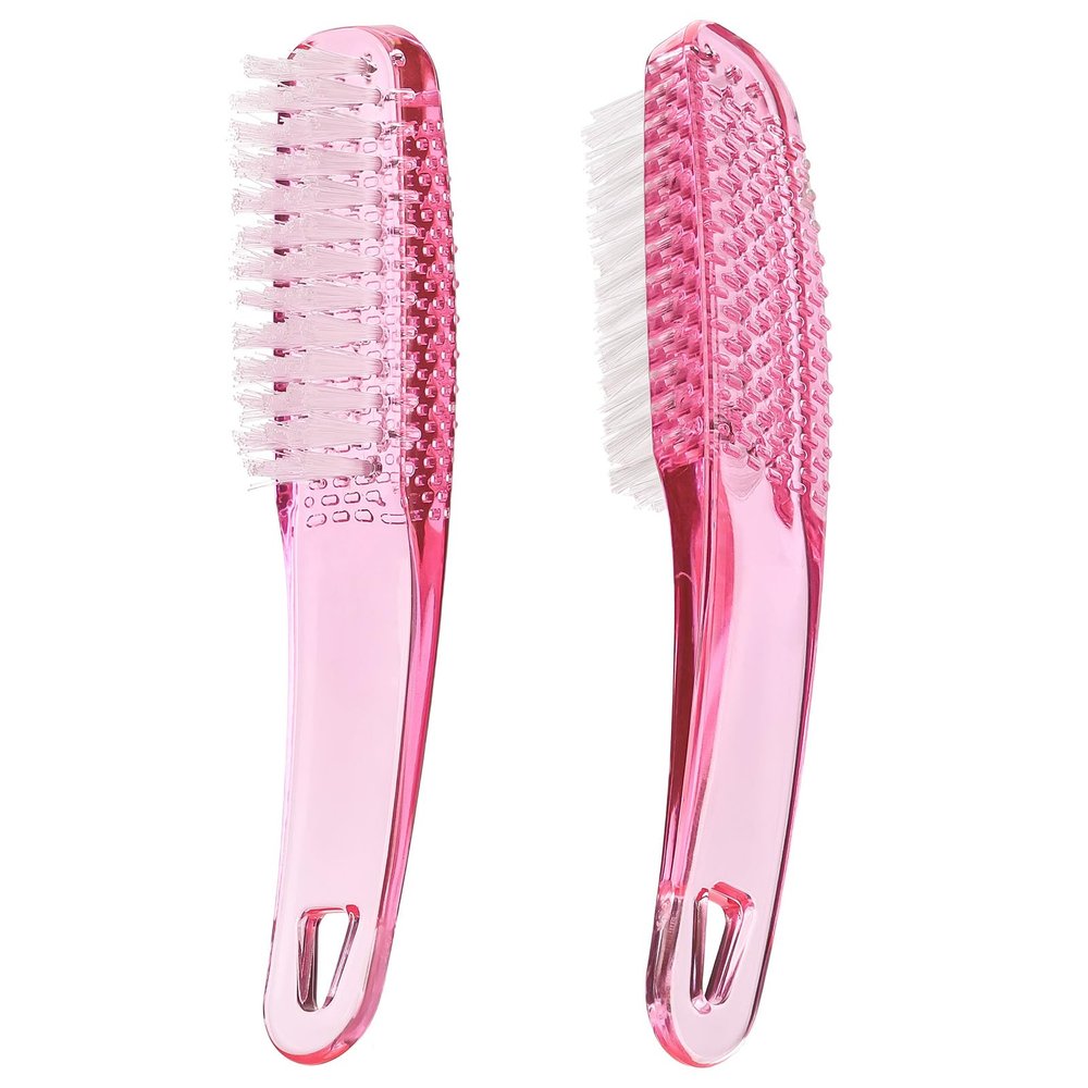 Beomeen 2 Pcs Handle Grip Nail Brushes for Cleaning, Long Handle Fingernail Cleaner, Hand Nail Toes Cleaning and Scrubbing Brushes, Pedicure Nail Scrubber Non-Slip for Men and Women, Hot Pink