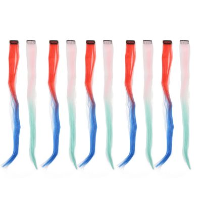10PCS Colourful Hair Extensions Clip, Heat Resistant Synthetic Hairpieces for Women Girls, Long Straight Highlights Colored Clip in Hair Extension for Party Daily Costumes Cosplay