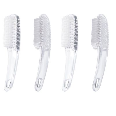Beomeen 2 Pcs Handle Grip Nail Brushes for Cleaning, Long Handle Fingernail Cleaner, Hand Nail Toes Cleaning and Scrubbing Brushes, Pedicure Nail Scrubber Non-Slip for Men and Women, Clear