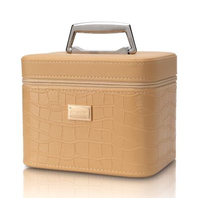 Sluxa Fashion makeup box, Portable leather hard cosmetic case with mirror, Professional train case make up box for women adults. (Beige)