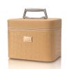 Sluxa Fashion makeup box, Portable leather hard cosmetic case with mirror, Professional train case make up box for women adults. (Beige) view 1