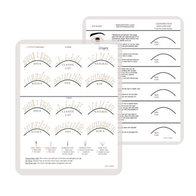 BELLEMORY WISPY EYE SHAPE Lash Mapping Chart - Eyelash Extension Beginner Training and Practice Chart, Eyelash Extension Curl and Diameter Sheet for Lash Kit (1 PC Wispy Eye Shape Lash Map Chart)